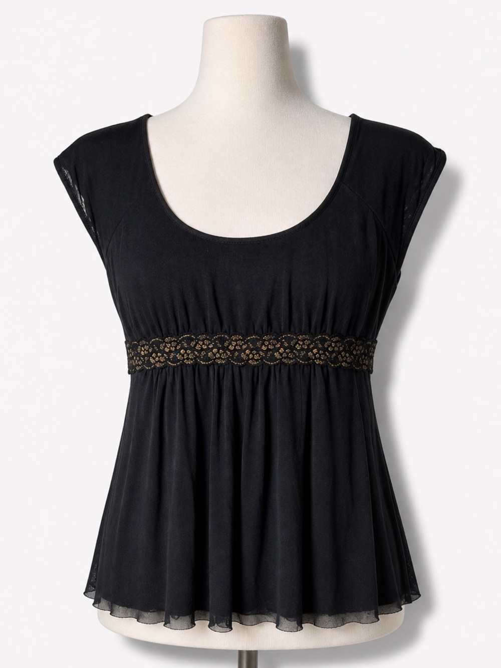 Express Black Knit Top with Branded Neckline